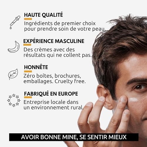 FETĒN Crème Hydratante Anti Rides Visage Homme Effet Matifiante - Soin Anti Age de Jour et de Nuit - Skincare for Men Cream à l'Acide Hyaluronique pour tous types de Peaux (Pack 1 Unité)