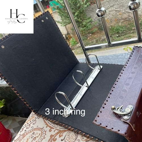 handborncraft Classeur à anneaux en cuir pour homme, grand classeur en cuir à 3 anneaux de 7,6 cm, classeur en cuir motif arbre de vie, organiseur de dossier en cuir