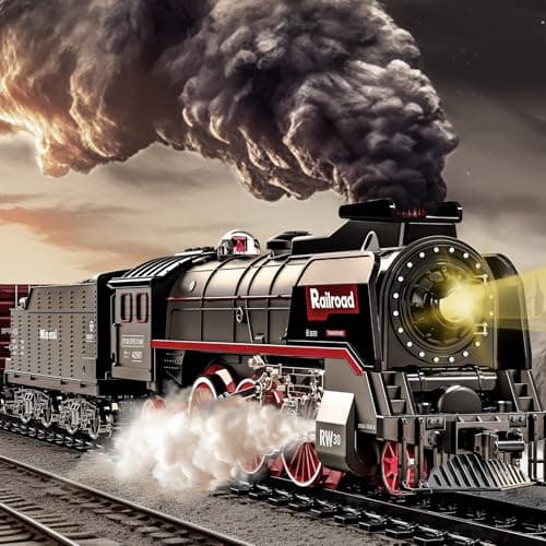 Joellfuner Jouet De Train Électrique À Vapeur, Train Electrique Enfant avec Telecommande, Locomotive à Vapeur Electrique avec la Fumée Lumineuse et Le Son, Cadeaux de Noël Anniversaire pour Enfants