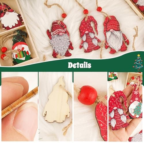 21PCS Décorations de Noël Ornement Pendentif en Bois Gnomes de Noël avec Corde et Perle Ornements à Suspendre avec Boîtes de Rangement Décoration Sapin Chambre Cadeau de Noël