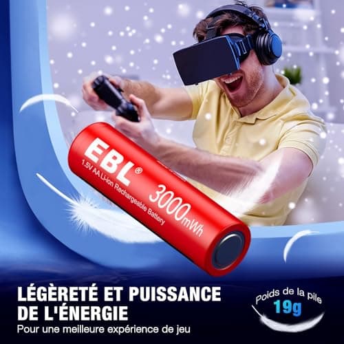 EBL 8PCS AA Piles Rechargeables au Li-ION, 1.5V 3000mWh Piles AA Piles Rechargeables Tension Constante et Fortes