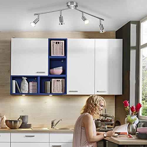 Bojim Plafonnier LED 4 Spots Orientables Pivotants, Nickel Mat Éclairagede Plafond pour Cuisine, Salon, Chambre, 4 x Ampoules LED GU10 incl (6W, 550lm, 4000K Lumière Blanche, Non Dimmable)
