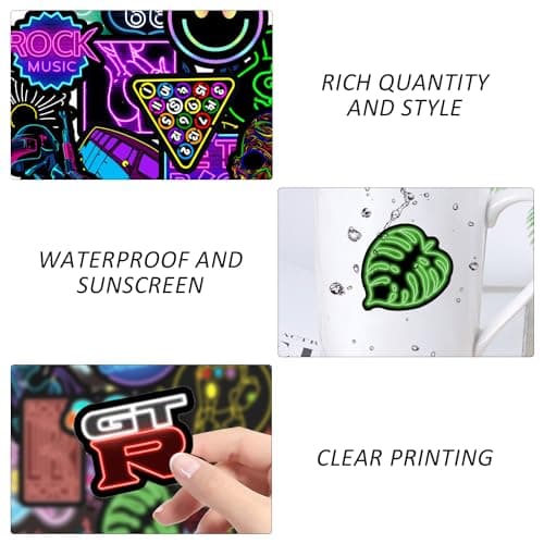 Lot de 100 autocollants graffiti néon imperméables pour enfants et adultes, adaptés pour les ordinateurs portables, les skateboards, les vélos