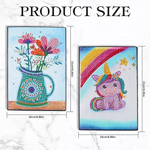 2 x DCIDBEI A5 Carnet Diamond Painting Journal Intime Fille Carnet Peinture Diamant Carnets Notes Broderie Diamants Diamant Painting Carnet de Note Fleurs Carnet de Voyage Cahier de Croquis A5 Unicorn