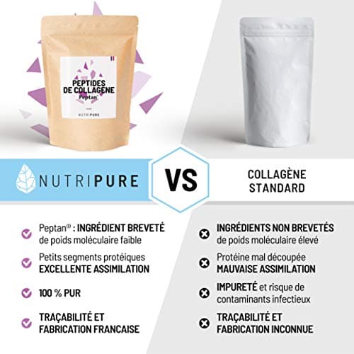 Nutripure | Pack Peptides de Collagène Peptan + Citron Vert - Mangue | Sans Edulcorants | Complément Alimentaire Sport | Collagène, Acides Aminés | Sachet 310g | 15 à 30 portions | Fabriqué in France