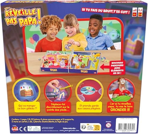 REVEILLE PAS PAPA - Jeu de Société Drôle pour Enfants - A partir de 4 Ans - Développant Concentration, Réflexion et Motricité - A Jouer en Famille ou entre Amis - 2 à 6 joueurs - 20 Min
