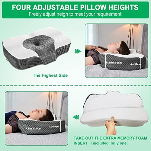 Elviros Oreiller Ergonomique Cervical, Oreillers à Mémoire de Forme, Coussin Mémoire Forme, Hauteur RÉGlable, Gris Foncé