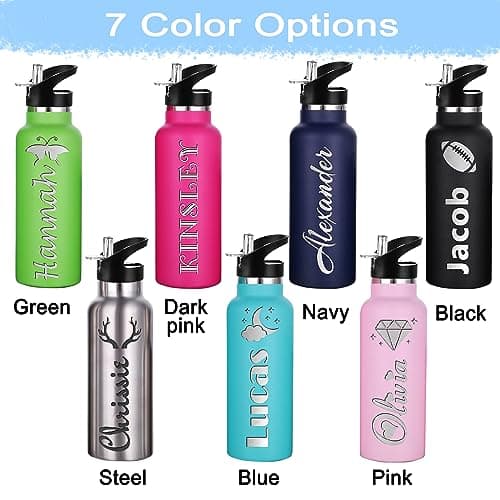 Xihedfd Gourde Personnalisée Avec Paille 350ml 750ml Nom Gravé Logo Bouteille Isotherme Bouteille d'eau Personnalisée En Acier Inoxydable Cadeau pour l'École Le Sport Le Bureau l'Extérieur