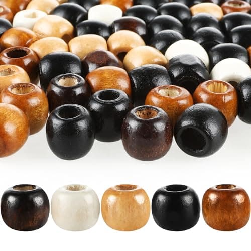 Andibro Lot de 200 perles en bois, 5 couleurs, grands trous, pour le bricolage, les dreadlocks, les tresses de cheveux, le macramé, la fabrication de bijoux