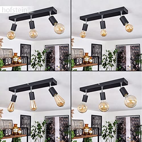 HOFSTEIN - Plafonnier Tulla, lampe de plafond en métal noir, lampe d'intérieur moderne à 3 flammes, têtes de lampe pivotantes et orientables, 3 x E27, sans ampoules