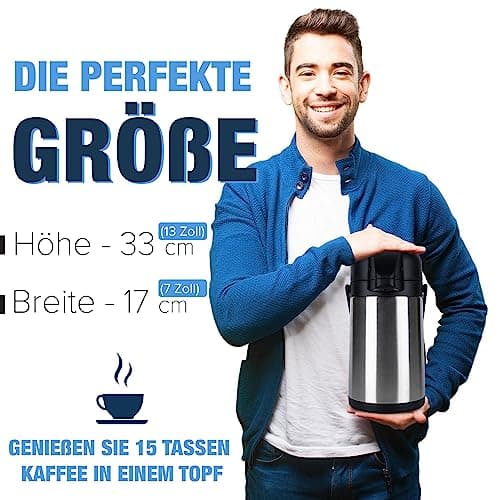 Vondior Carafe à café thermique 1,9 L, cafetière à pompe isolée en acier inoxydable, théière sous vide pour eau chaude/froide, boissons au chocolat de fête