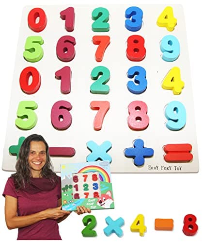 EasY FoxY ToY Puzzle en Bois avec De Grands Nombres Colorés De 0à9, Jouet pour L'apprentissage Ludique des Nombres Et du Calcul De 2 3 Ans, Cadeau pour Enfants