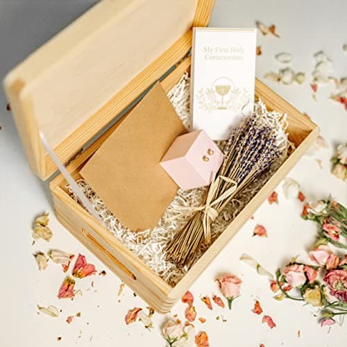 Creative Deco Personnalisé Première Communion Confirmation Cadeau Boite | Boîte à Souvenirs en Bois pour Garçon et Fille | Personnalisés - Calice et Prière du Chapelet | Personnalisable Idée Coffret
