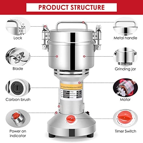 Kotsy 500g Portable Grinder 220V Herb Grain Épice Céréales Broyeur Machine,36000r / min moulin à farine électrique 3 Lames Machine De Broyage De Synchronisation
