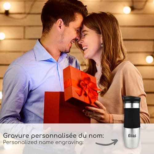 Milu Mug Isotherme avec gravure - 370ml 450ml - idée cadeau cadeau personnalisé cadeau d'anniversaire noël pour hommes femmes maman papa petite amie (370ml, Noir)