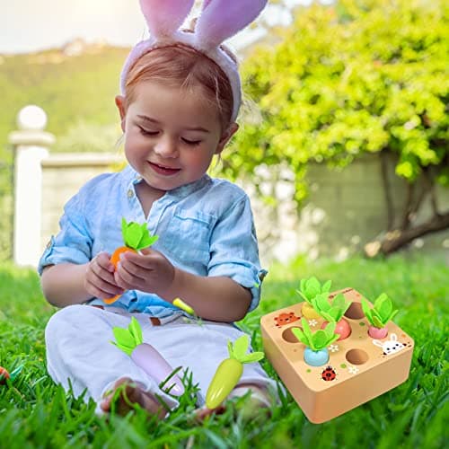 KMTJT Jeux Montessori 1 an | Jouet Bebe 1 2 3 an | Jouet Enfant 1 an | Jeu De Récolte De Carottes en Bois | Jouets D'activité Et De Développement | Cadeau Paques Bebe 2 3 Ans