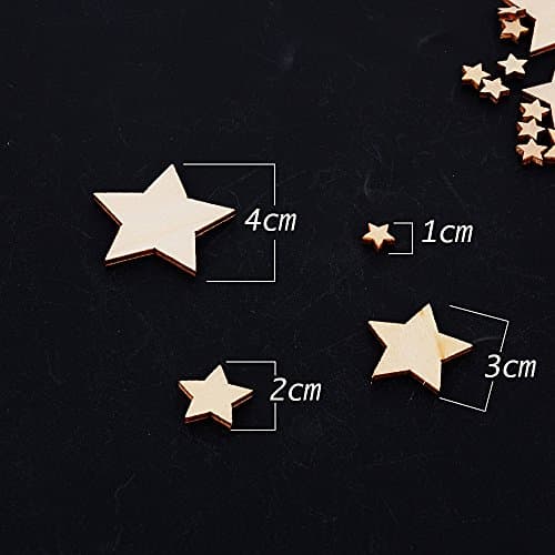 Lot de 300pcs 10+20+30+40mm Embellissement Etoile en Bois Naturel pour Nature Decoration de Table Mariage Confettis DIY Scrapbooking