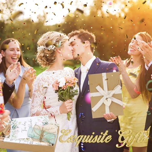LPZMPZ Cadeaux de Mariage pour Couple de Mariés Argent Cadeau de Mariage Carte de Mariage Cadeau d'argent avec Carte de Vœux, Cœur en Bois, Ruban, Raphia, Tube à Essai, Emballage Cadeau