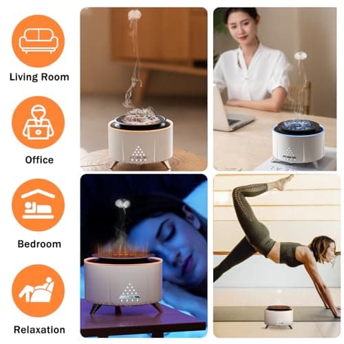 Diffuseur Huiles Essentielles avec Enceinte Bluetooth, 350ML Humidificateur d'air, Diffuseur d'huiles essentielles avec Quatre Sons Naturels, Flamme Diffuseur Huile Essentielle pour Aromathérapie