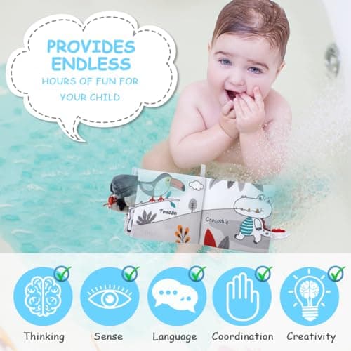 Vicloon Livre Tissu Bébé Eveil,Jouet Educatif Enfant Idée Cadeau Dès la Naissance, Livre Doux Froissé avec des Animaux (lion)