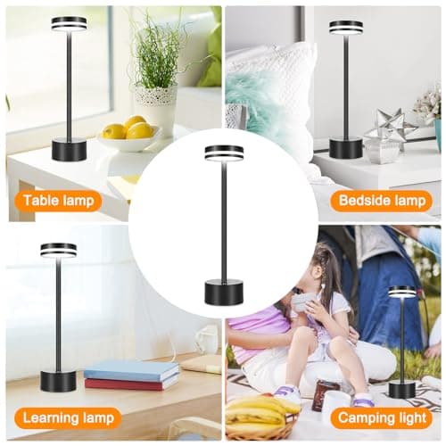Neoglint Lampe de Bureau Sans Fil, Lampe de Table Tactile À Intensité Variable, 4000 mAh, 7,5 W, Lampe de Chevet Portable en Métal Rechargeable de 31 cm de Haut (Noir)