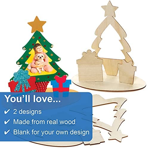 Baker Ross FC115 Cadres Photo en Bois de Noël - Lot de 4, Cadre Photo pour Enfants, Decoration Bois à Décorer, Bois a Peindre Enfant, Noel Enfant, Activites Manuelles pour Enfants