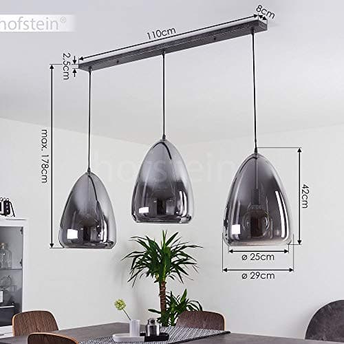 Suspension Francisco en métal anthracite et verre fumé, élégante lampe pendante retro-design idéale dans un salon moderne, pour 3 ampoules E27, ampoule(s) non incluse(s)