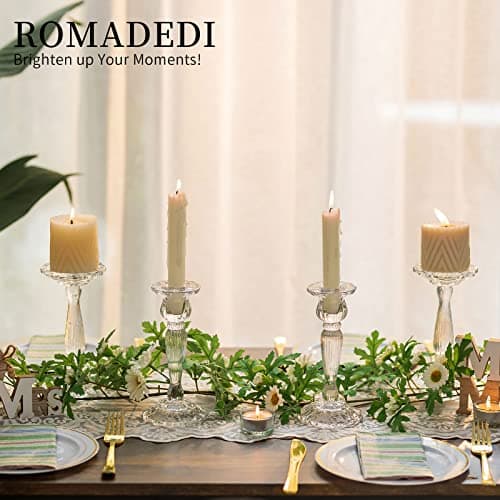 Romadedi Chandelier Bougeoir Verre Mariage - Lot de 2 Bougeoir Decoratif Transparent pour Noel Decoration Maison, Supports pour Bougies Coniques Centre de Table Salon Chambre 18cm