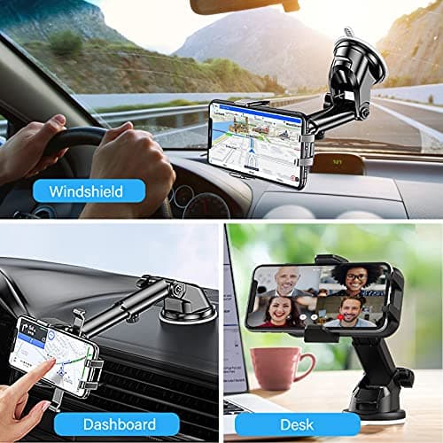 Bnimtm 3 en 1 Support Téléphone Voiture Rotation à 360° Universel Support Portable Voiture Auto pour Pare-Brise Compatible avec iPhone Samsung Huawei LG etc.