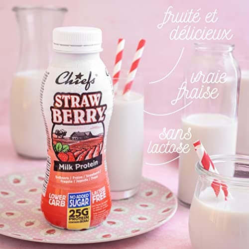 Chiefs® Milk Protein Drink avec 25g de protéines et BCAA • Shake de haute protéine à faible teneur en carbes, sans lactose et faible en sucre • 6 x 330ml (Strawberry)