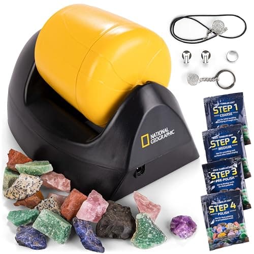 NATIONAL GEOGRAPHIC Starter Rock Tumbler Kit - Rock Polisher for Kids and Adults, Complete Rock Tumbler Kit, Durable Leak-Proof Tumbler, Rocks, Grit, and 5 Jewellery Fastenings, A Great STEM Hobby