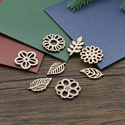 VGOL Lot de 100 tranches de bois décoratives en forme de fleur et de feuille pour bricolage, scrapbooking, fabrication de cartes