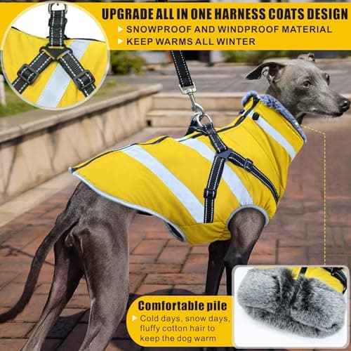Oslueidy Imperméable à l'eau Chien Manteau, Hiver Chaud Chien Veste réfléchissant vêtements pour Animaux de Compagnie Chien Temps Froid Manteau Confortable Snow Suit Veste Gilet (Jaune, 6XL)