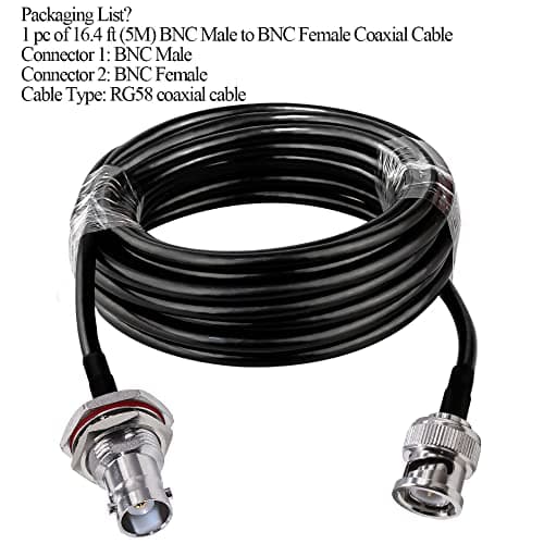 TUOLNK Câble BNC RG58 Câble de raccordement BNC mâle à BNC femelle cloison à faible perte 50 ohms CB Radio Câble coaxial 16,4 pieds (5 M) Câble d'extension d'antenne Wifi pour radio HAM