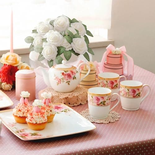 ilauke 30 Rose Blanche Artificielle avec Tiges et Carte,Roses en Mousse en Vrac 8cm Fausses Fleurs Rose pour Toucher Réaliste,Bouquet de Fleurs Artificielles avec Feuilles pour Centre de Table Mariage