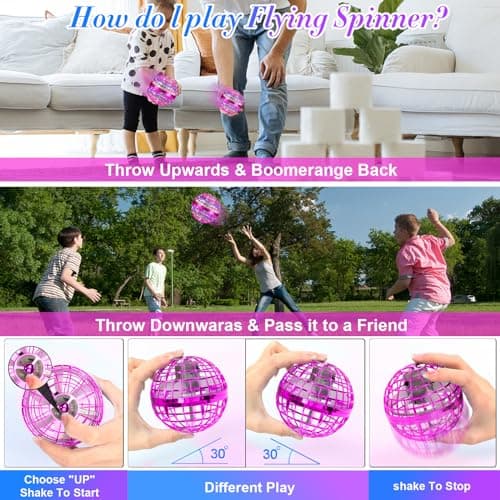 SUPRBIRD Jouets de Balle Volante, Boule Volante Lumineuse, Fly Spinner, Boomerang Ball, Flying Orb Hover Ball, Mini Flying Boomerang Toy, Rotation à 360° Jouet Orbe Volant pour Enfants (Rose)
