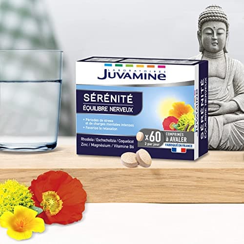 JUVAMINE - Sérénité - Équilibre Nerveux - Favorise La Relaxation et La Détente - A Base de Plantes et Minéraux - Magnésium, Vitamine B6, Rhodiola - 60 Comprimés - Fabriqué en France
