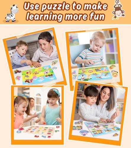 Gontence 4 Pièces Puzzle Enfant 2 3 Ans - Jouet Enfant 2 3 Ans - Puzzle Bois - Montessori 1 an - Jouet en Bois Fille Garcon