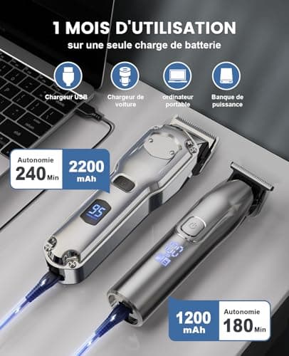Tondeuse à cheveux professionnelle & T-lames Trimmer Set pour hommes, Tondeuse cheveux, Tondeuse à barbe, Tondeuse à cheveux électrique IPX7 étanche à l'eau, Cadeau idéal pour les hommes