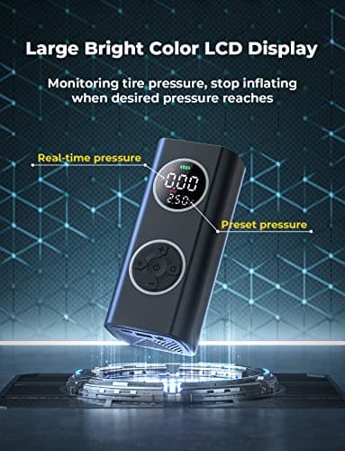 Oasser Gonfleur pneus Voiture 6000mAh 150PSI Type-C Charge Compresseur Voiture Batterie Rechargeable Allume-Cigare 12V avec Affichage Couleur Lumière LED Sac de Rangement Batterie Rechargeable