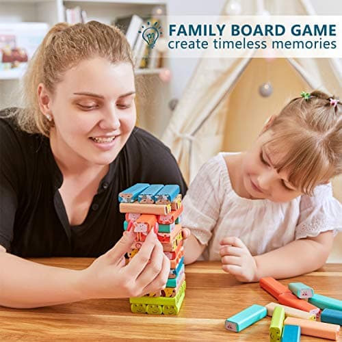 TOP BRIGHT Jouet Tour de Blocs Empilables colorés et Animaux en Bois pour Enfant de 4 5 6 7 8 Ans, 4 en 1 Jeux à Empiler pour Garçon et Fille 3 Ans, Cadeau avec 51 pièces