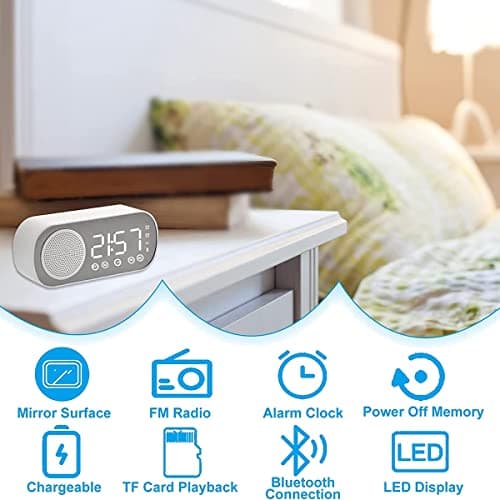 Beifenl Réveil numérique à LED avec radio FM et haut-parleur Bluetooth, 3 niveaux de luminosité et mode de gradation, horloge snooze pour décoration