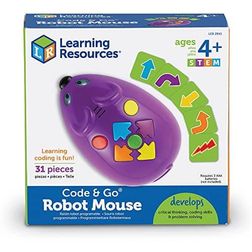 Learning Resources Code & Go Souris robot (31 pièces), jouet robot programmable, les enfants apprennent à programmer, Jouets STEM de codage, jouets de codage sans écran pour les enfants de 4+