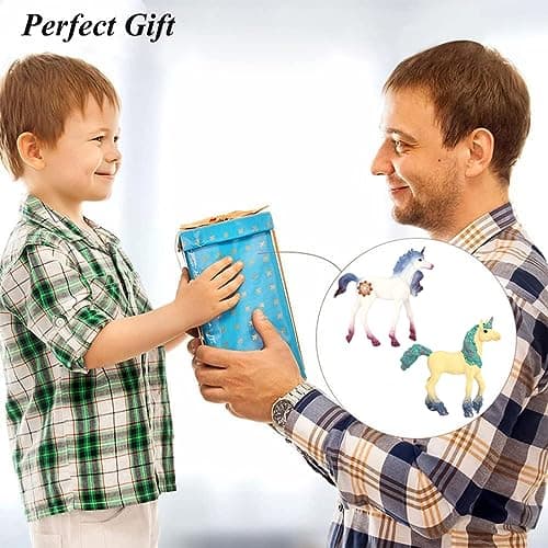 MEZHEN Licorne Figurine de Jeu Licorne Arc-en-Ciel Mythique Pégase Licorne Modèle d'énergie Magique Décoration de Table Enfants Cadeaux de Fête Anniversaire 2 Pièces