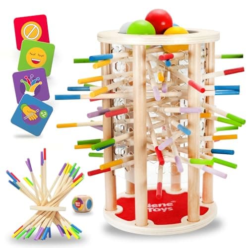 Nene Toys BALLFALL, Jouet Montessori pour Enfants 3+ Ans - Jeu de Société en Bois avec Bâtonnets Colorés, Dés & Cartes - Jeu de Société Éducatif et Familial pour Garçons et Filles de 3 à 9 Ans