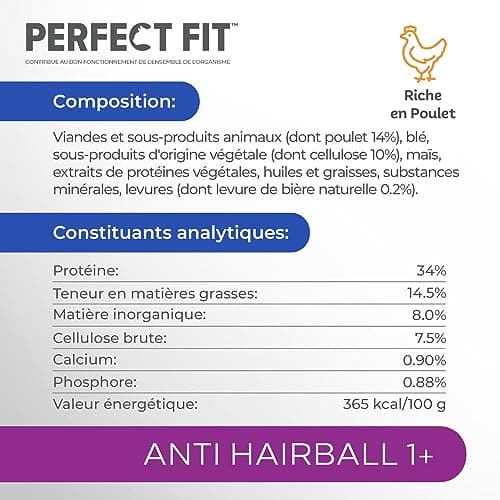 PERFECT FIT Adulte 1+ Croquettes pour chat adulte – Répond à des besoins spécifiques d'un chat stérilisé – Nourriture Riche en Poulet – 1,4 kg (Lot de 5)