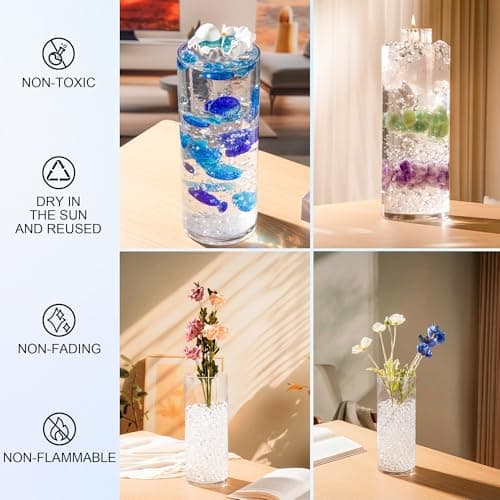ANZON MORIES Perles d'eau claire 328g billes et plates pour vase, Perle d eau transparente en hydrogel et eau gélifiée Clair, bougies flottante, décoratif maison, déco Noël, festivité marriage