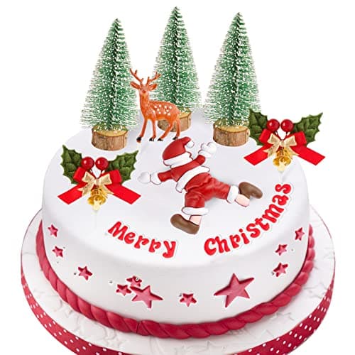 8Pièces Décoration Gâteau Cake Toppers Garniture Figurines Merry Christmas Père Noël Arbres Renne Cupcake Décor pour Fête Joyeux Noël