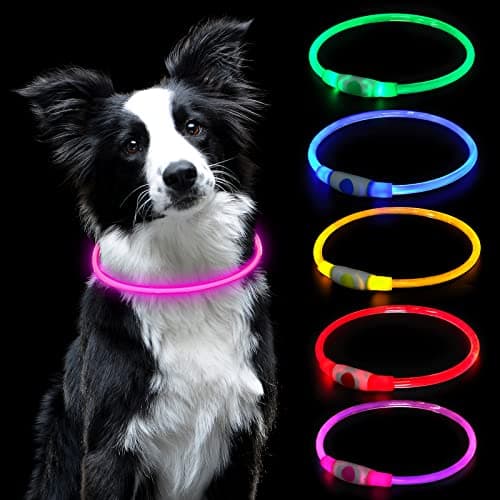 AUAUY Collier Lumineux LED pour Animaux, Rechargeable USB, Découpable, Imperméable, Réglable, pour Petits, Moyens et Grands Chat et Chien (Rose)