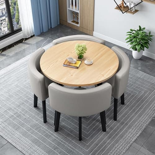Ensemble de table à manger ronde/carrée avec chaises, table de conférence moderne et 4 chaises, combinaison table de réception et chaises, ensemble de table de cuisine en bois pour 4 personnes